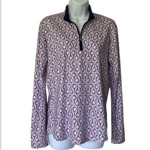 San Soleil UPF 50+ 1/4 zip top pink navy racket print tennis pickleball Size M